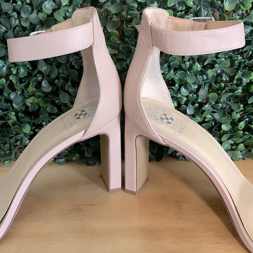 Vince Camuto Leather Buckle Strap Block Heels | 10M | Nude - Picture 8 of 12